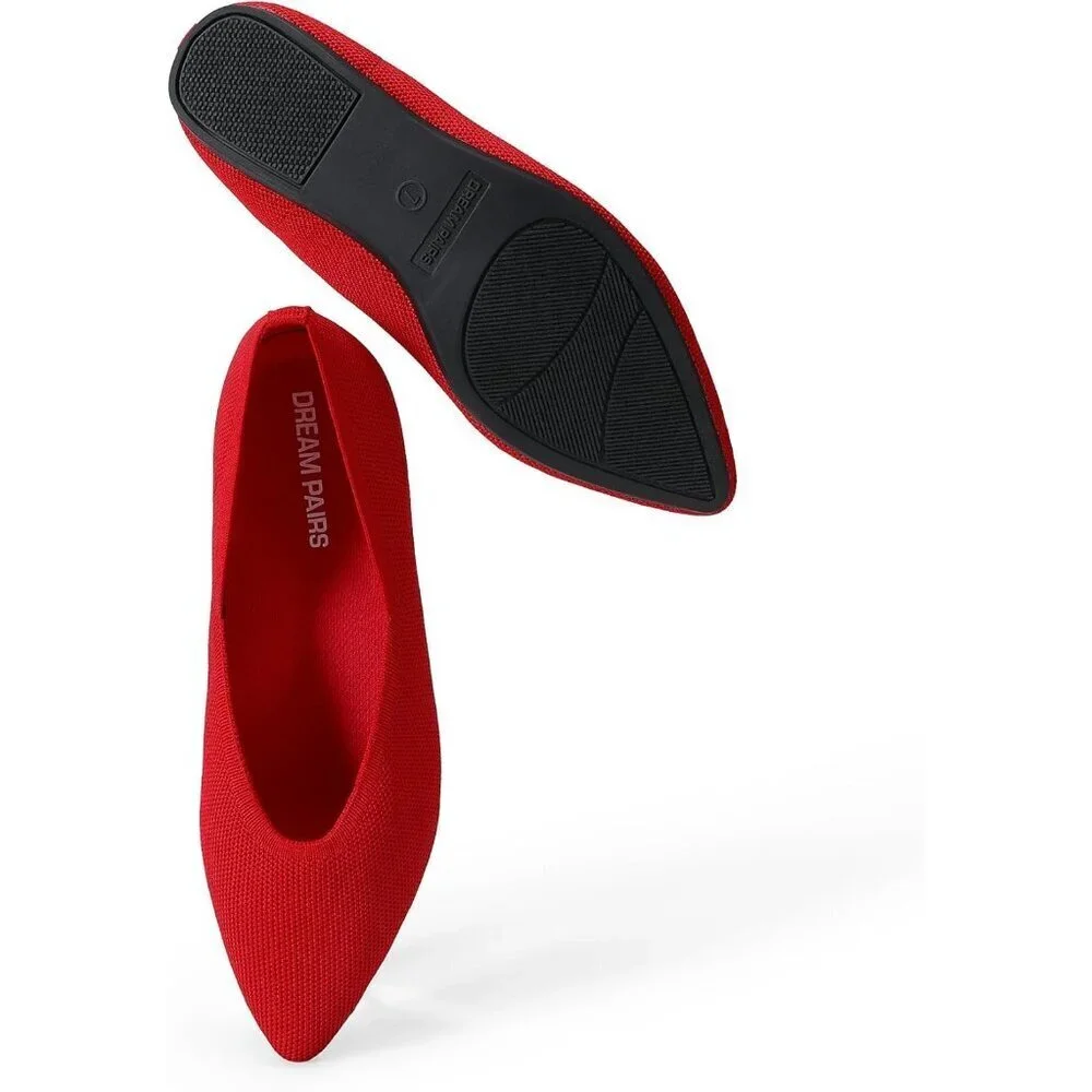 Women's Red Comfortable Dressy Knit Ballet Flats with Arch Support Shoes